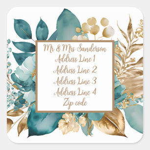 Sticker Carré Mariage turquoise & or Floral