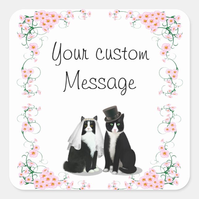 Sticker Carré Mariage Tuxedo Cat personnalisable (Devant)