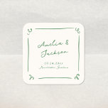 Sticker Carré Mariage vert à main lunaire tiré<br><div class="desc">Ce design adorable présente des éléments dessinés à la main et un texte fantaisiste en gras.</div>