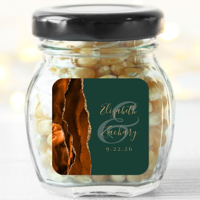 Sticker Carré Mariage Vert Chasseur Agate Or Rouille (Créateur téléchargé)