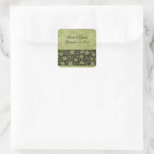 Sticker Carré Mariage Vintage, Feuilles de Vigne Victoriennes