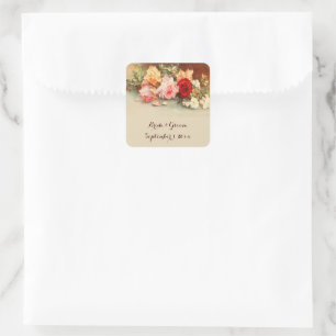 Sticker Carré Mariage vintage, Fleurs Roses anciennes encore vie