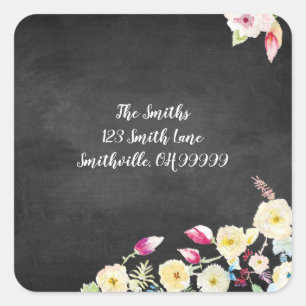 Sticker Carré Mariage Vintage Floral Rustique Chalkboard