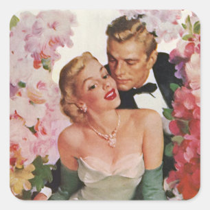 Sticker Carré Mariage vintage, mariée rétro et mariée mariée mar