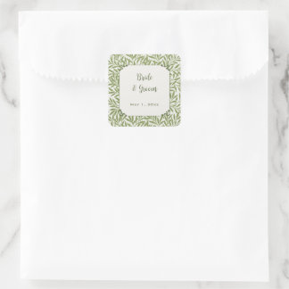 Sticker Carré Mariage Vintage, Motif de feuilles de saule victor