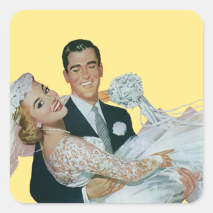 Sticker Carré Mariage vintage Nouveaux mariés, Mariée heureuse e