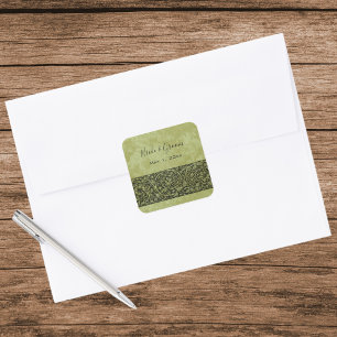 Sticker Carré Mariage vintage, Parchemin Floral Fleur Victorien