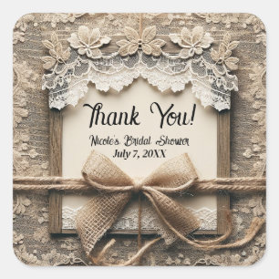 Sticker Carré Mariage Vintage Romantique Fleurie Dentelle Toile