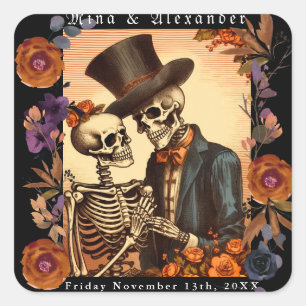 Sticker Carré Mariage vintage Skeleton Couple