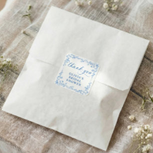 Sticker Carré Mariage Vintage Toile de Jouy Bleu et Blanc
