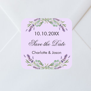 Sticker Carré Mariage violet de lavande Enregistrer la date