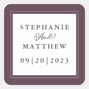 Sticker Carré Mariage Violet Tendance Élégant Calligraphie Chic