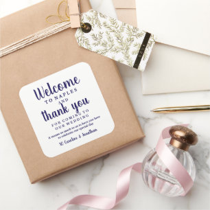 Sticker Carré Mariage Welcome Merci Hôtel Custom Favoriser Sac