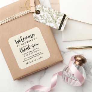 Sticker Carré Mariage Welcome Merci Hôtel Custom Favoriser Sac