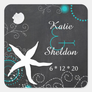 Sticker Carré Mariage Whimsical Chalkboard Beach