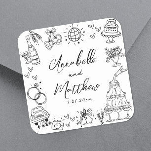 Sticker Carré Mariage Whimsical Jeu de main amusante tiré