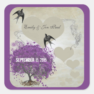 Sticker Carré Mariages de l'Arbre à Feuilles Cœur aux Bordures V