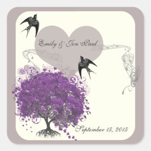 Sticker Carré Mariages de l'Arbre à Feuilles en Forme de Cœur de