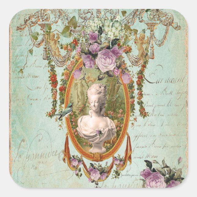 Sticker Carré Marie Antoinette Versailles Jardins antiques (Devant)
