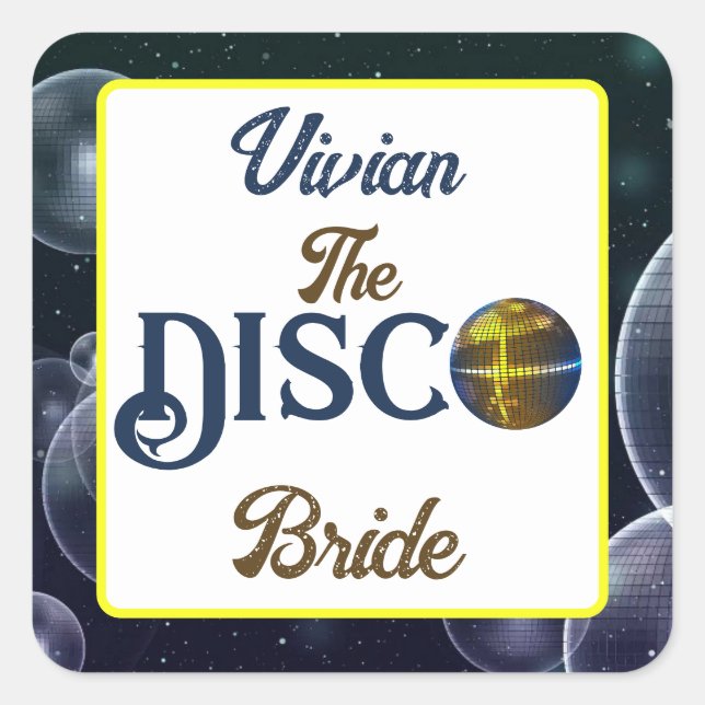 Sticker Carré Mariée Disco Rétro Personnalisée Enterrement de Vi (Devant)