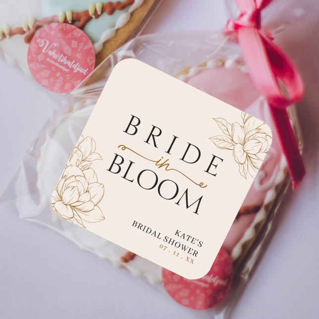 Sticker Carré Mariée en fleurs Tanné Brun Shower Nuptial (Bride in Bloom Tan Brown Bridal Shower Square Sticker
)