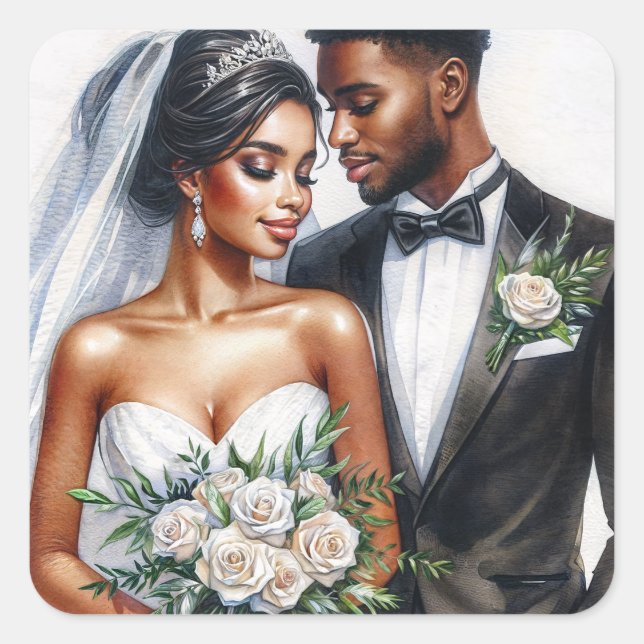 Sticker Carré Mariée et  Mariage afro-américaine (Devant)