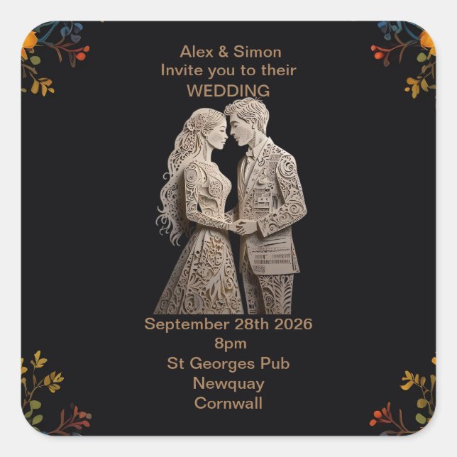 Sticker Carré Mariée & Jeune marié Royal Classic (Devant)