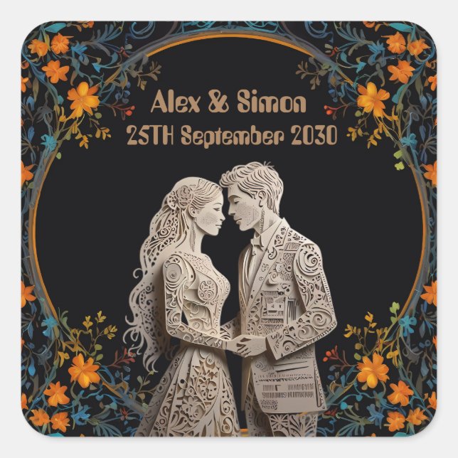 Sticker Carré Mariée & Mari Royal Classic (Devant)