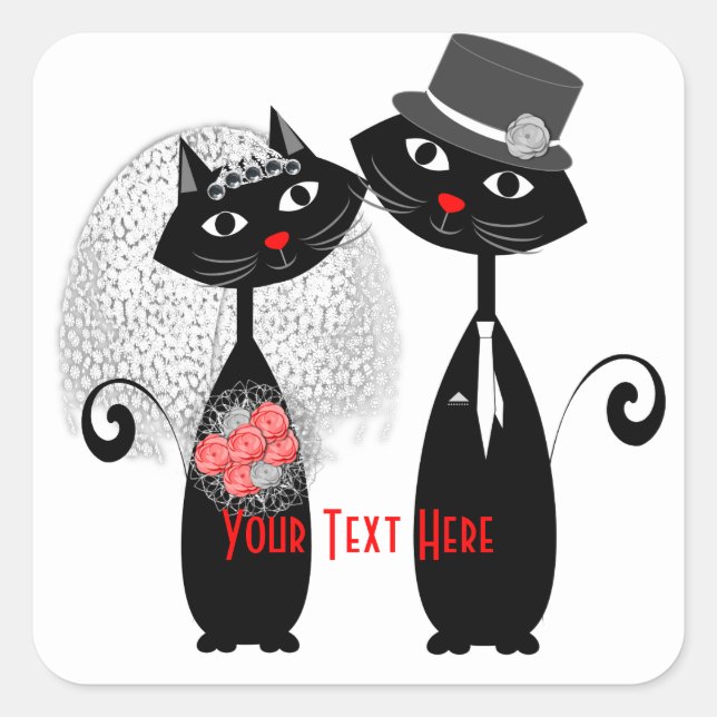 Sticker Carré Mariée mignonne | Chats Mariages Groom Personnalis (Devant)
