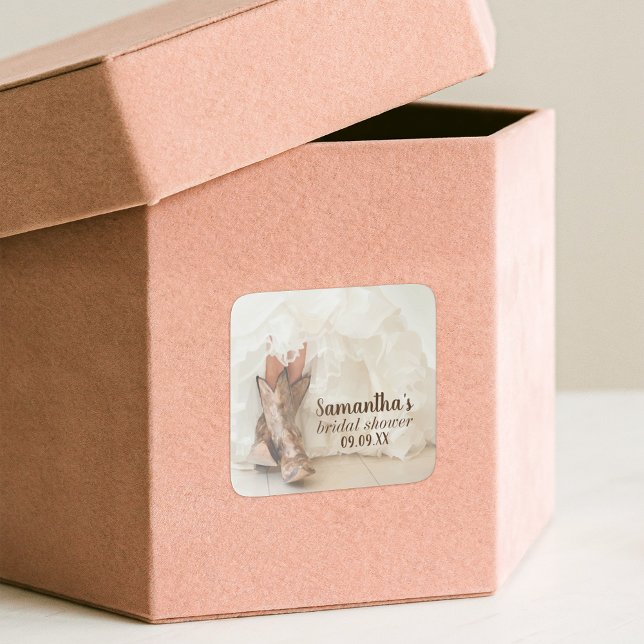 Sticker Carré Mariée Texas Bottes & Bubbly Shower de Mariage en  (Créateur téléchargé)