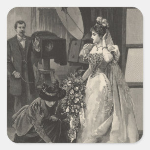 Sticker Carré Mariée Vintage, Portrait de Mariée avec Photograph