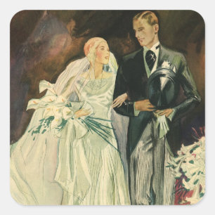 Sticker Carré Mariés de mariage Art Déco vintage