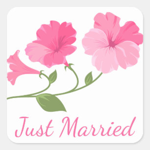 Sticker Carré Mariés Floral Rose Fuchsia Fleurs Mariage