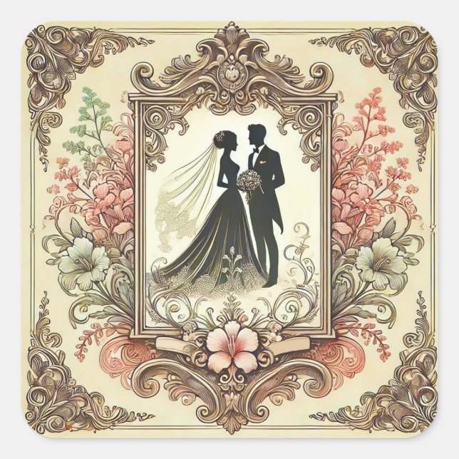 Sticker Carré Mariés Romantiques 💕 Design d'Amour Classique (Devant)