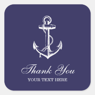 Sticker Carré Marine Bleu Ancre Vintage Merci Favoriser