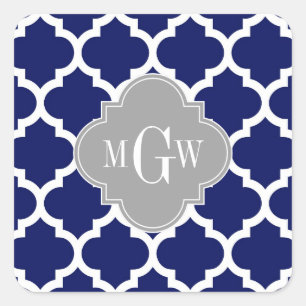 Sticker Carré Marine Bleu Marocain #5 Gris 3 Monogramme initial