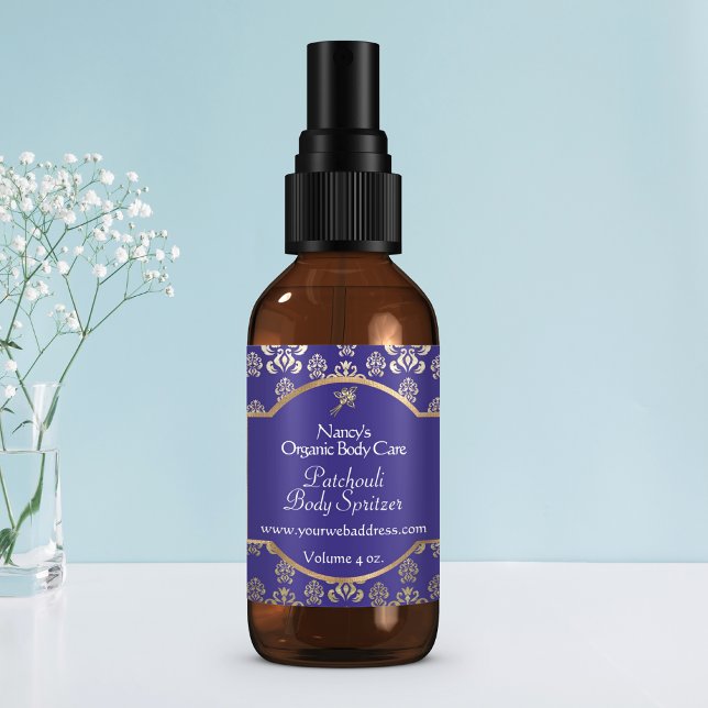 Sticker Carré Marine bleu & or feuille damask cosmétiques étique (Créateur téléchargé)