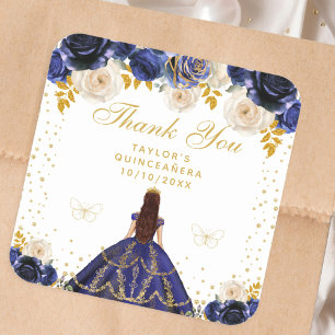 Sticker Carré Marine Blue Floral Princess Quinceañera