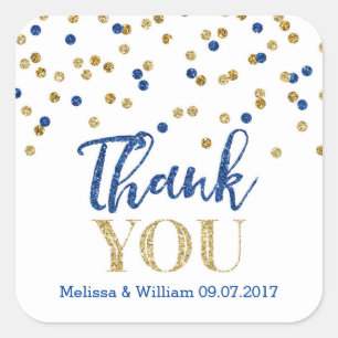 Sticker Carré Marine Blue Gold Confetti Mariage Favor Tags