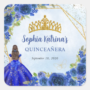 Sticker Carré Marine Blue Gold Parties scintillant Floral Prince