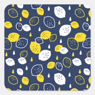 Sticker Carré Marine Blue Lemon Art - Refresh Citrus Design