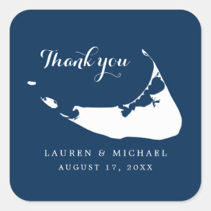 Sticker Carré Marine Blue Nantucket Island Carte Mariage Merci