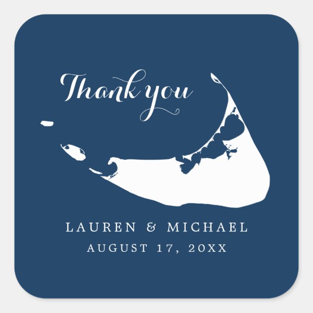 Sticker Carré Marine Blue Nantucket Island Carte Mariage Merci (Devant)