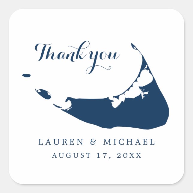 Sticker Carré Marine Blue Nantucket Island Carte Réception de ma (Devant)