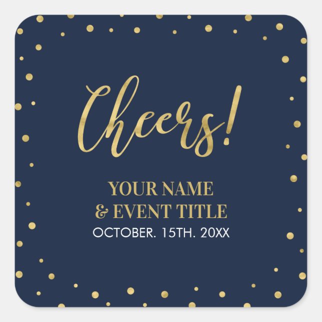 Sticker Carré Marine et Or | moderne Cheers Adulte Anniversaire  (Devant)