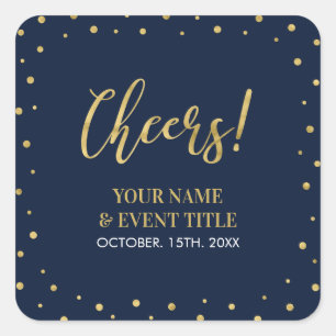 Sticker Carré Marine et Or   moderne Cheers Adulte Anniversaire 
