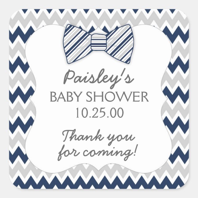 Sticker Carré Marine Grey Chevron arc cravate garçon baby shower (Devant)