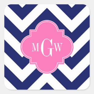 Sticker Carré Marine Lg Chevron Hot Pink #2 Quatrefoil 3 Monogra