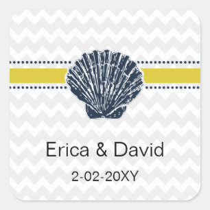 Sticker Carré Marine Mariage bleu et jaune coquillage
