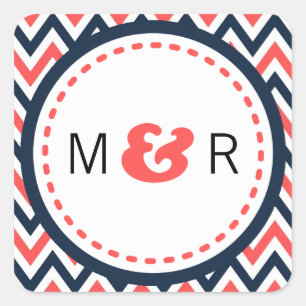 Sticker Carré Marine moderne et Coral Chevron & Lovebirds Mariag